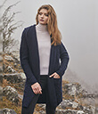 Long Open Cardigan with Hood Made of Merino Wool Navy Blue 3 Gaelsong