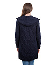 Long Open Cardigan with Hood Made of Merino Wool Navy Blue Back Gaelsong