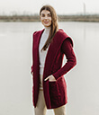 Long Open Cardigan with Hood Made of Merino Wool Wine 1 Gaelsong