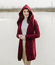 Long Open Cardigan with Hood Made of Merino Wool Wine 2 Gaelsong
