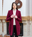 Long Open Cardigan with Hood Made of Merino Wool Wine 3 Gaelsong