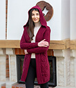 Long Open Cardigan with Hood Made of Merino Wool Wine 4 Gaelsong