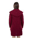 Long Open Cardigan with Hood Made of Merino Wool Wine Back Gaelsong