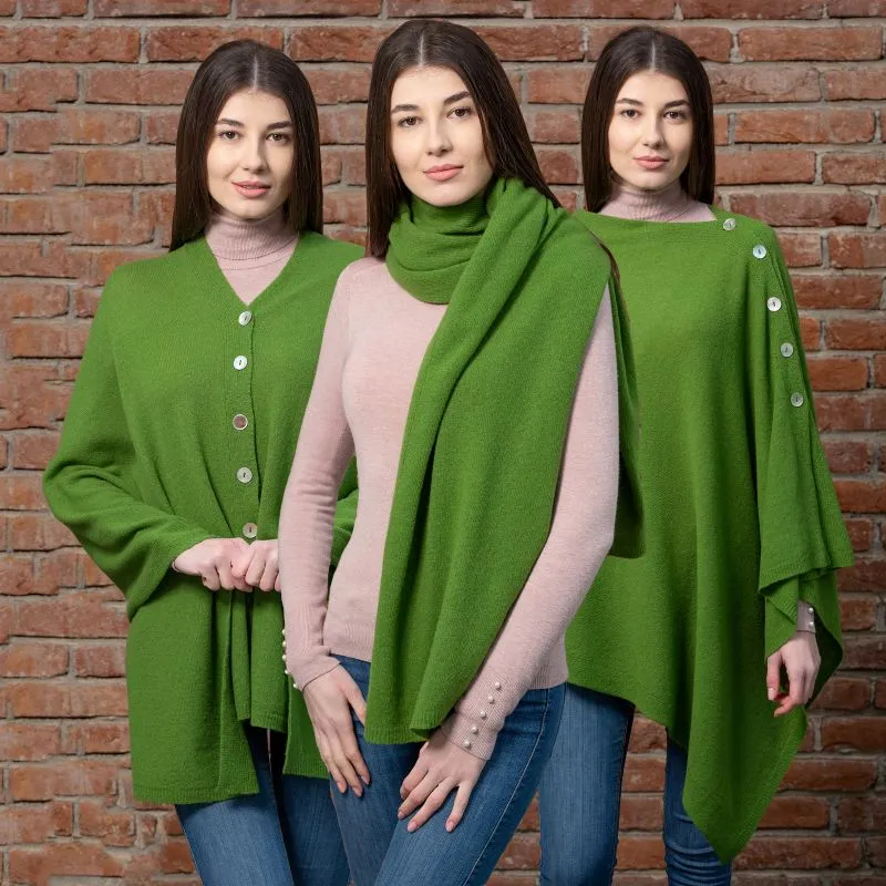 A20216 GREEN Colour Lambswool Shawl Lifestyle Different Styling Gaelsong 