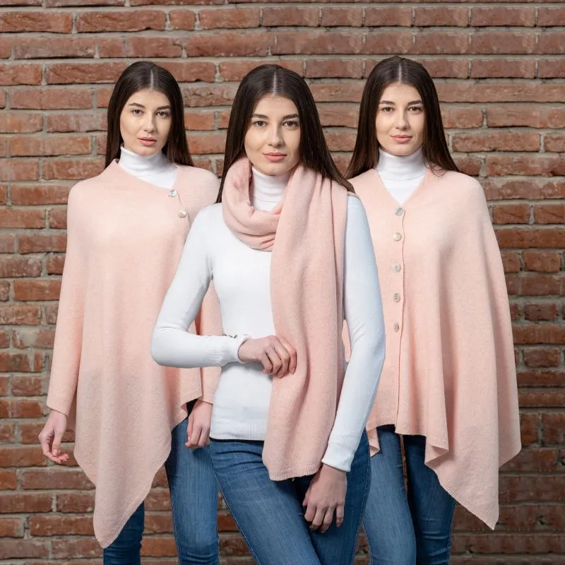 A20216 PINK Colour Lambswool Shawl Lifestyle Different Styling Gaelsong 