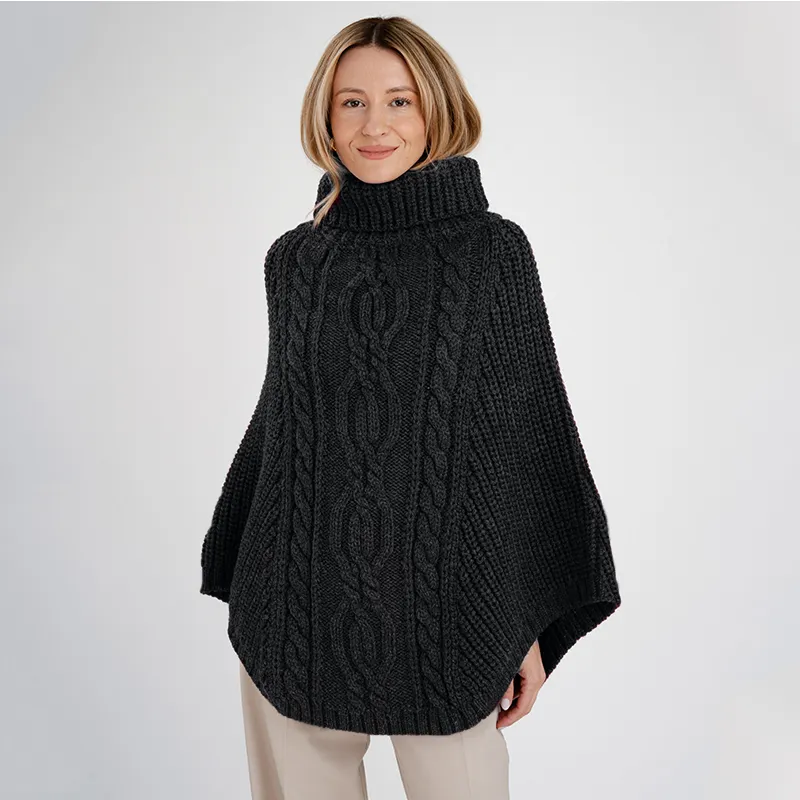 A20221 CHARCOAL Colour Cable Stitch Poncho Gaelsong