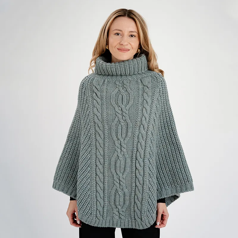 A20221 MISTY BLUE Colour Cable Stitch Poncho Gaelsong