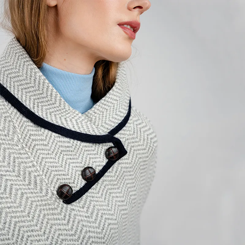  A20222 GREY Colour Ladies Herringbone Cape Grey Irish Merino Wool Studio Side View Closeup View Gaelsong