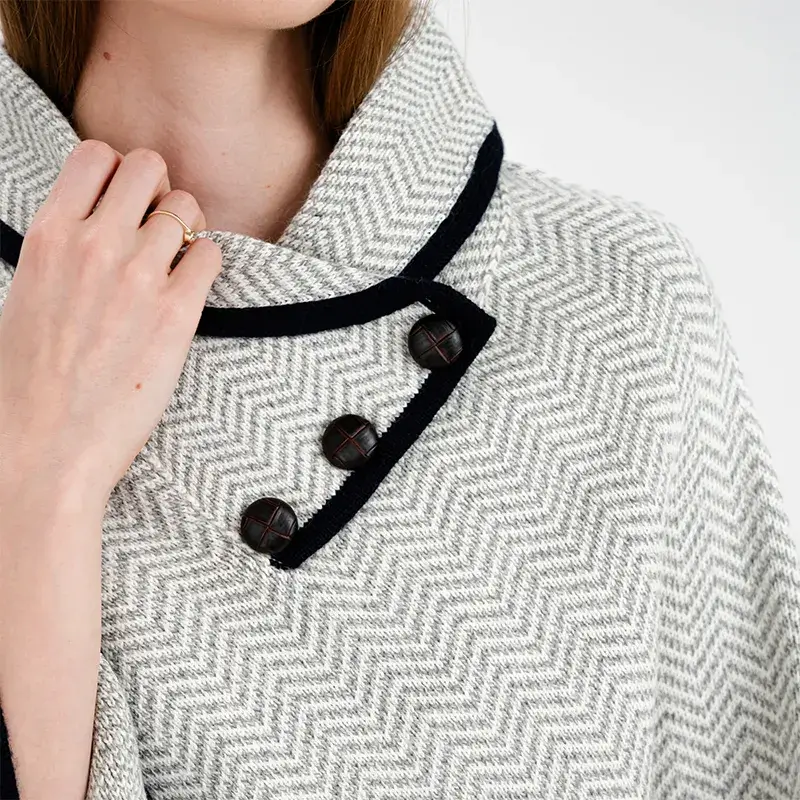  A20222 GREY Colour Ladies Herringbone Cape Grey Irish Merino Wool Studio Closeup View 