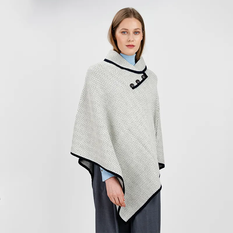  A20222 GREY Colour Ladies Herringbone Cape Grey Irish Merino Wool Studio Front Gaelsong