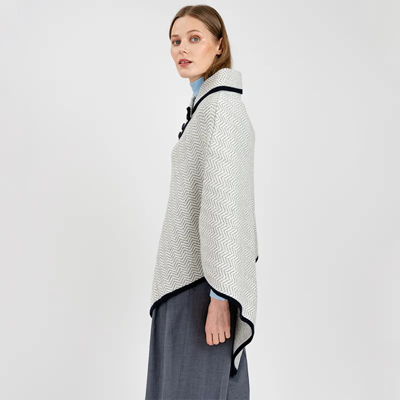  A20222 GREY Colour Ladies Herringbone Cape Grey Irish Merino Wool Studio Side View  Gaelsong