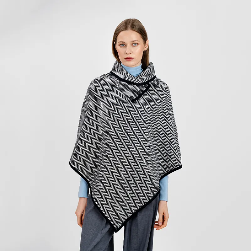  A20222 NAVY Colour Ladies Herringbone Cape Grey Irish Merino Wool Studio Gaelsong