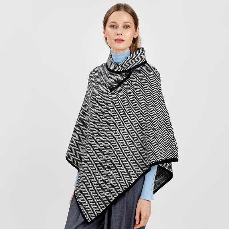  A20222 NAVY Colour Ladies Herringbone Cape Grey Irish Merino Wool Studio Side Gaelsong