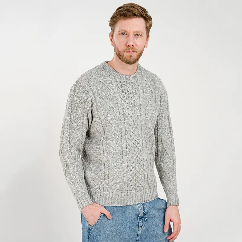 A20225 GREY Colour Men's Heritage Crew Neck Irish Sweater Studio Gaelsong