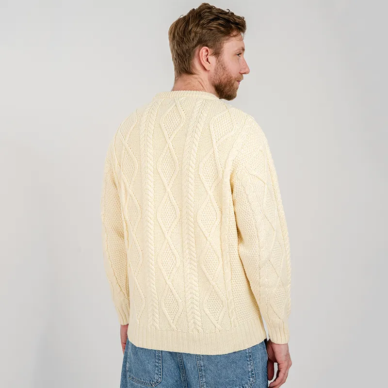 A20225 NATURAL WHITE Colour Men's Heritage Crew Neck Irish Sweater Back Side View Gaelsong