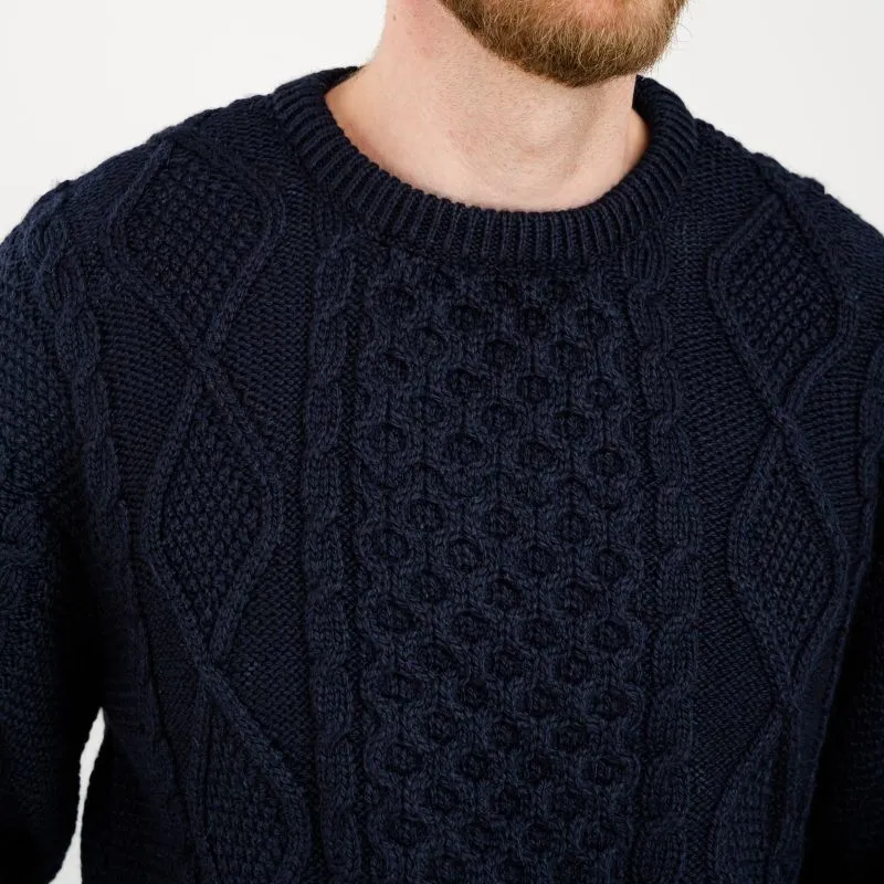 A20225 NAVY Colour Men's Heritage Crew Neck Irish Sweater Closeup View Knit  Gaelsong