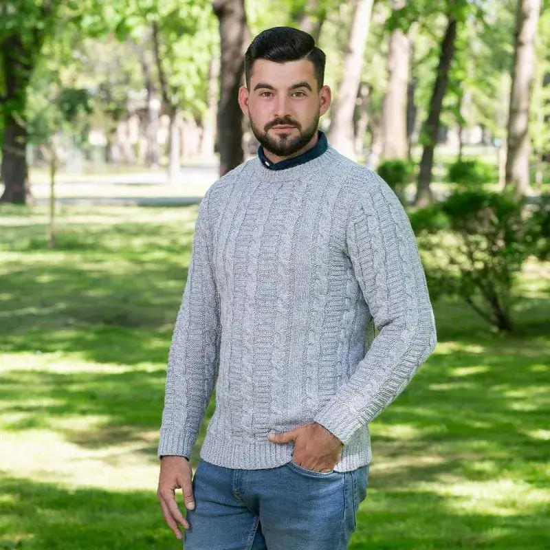 A20228 GREY Colour Celtic Cable Men's Sweater Gaelsong