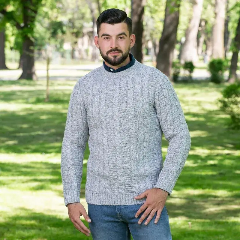 A20228 GREY Colour Celtic Cable Men's Sweater Lifestyle Gaelsong
