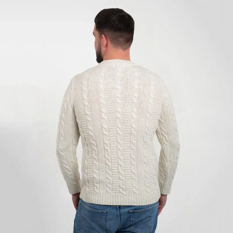A20228 Celtic Cable Men's Sweater White Back View Gaelsong