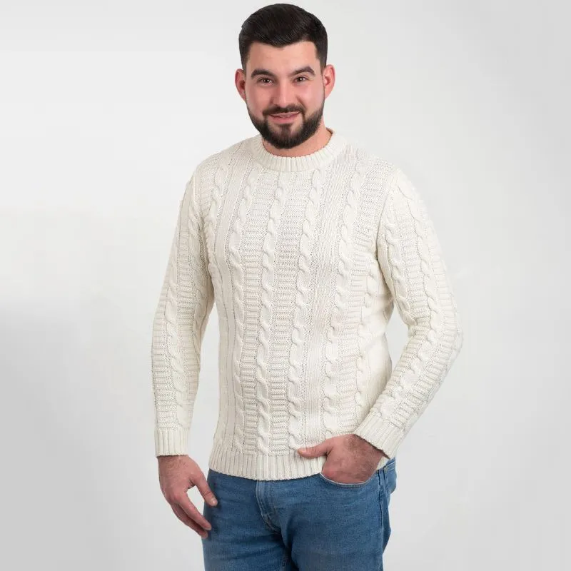 A20228 Celtic Cable Men's Sweater White Gaelsong