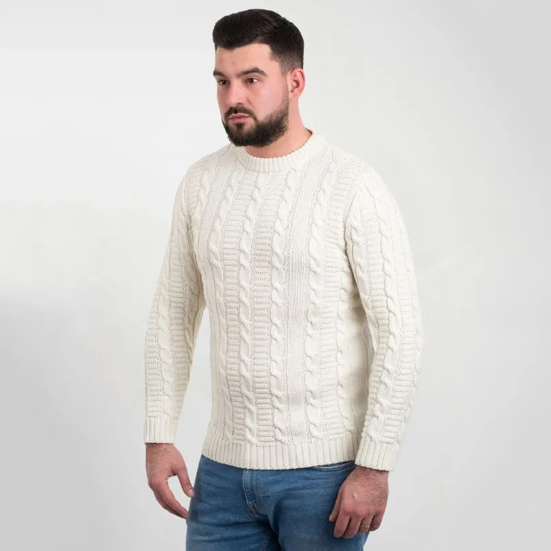 A20228 Celtic Cable Men's Sweater White Side View Gaelsong