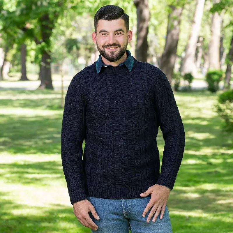 A20228 NAVY Colour Celtic Cable Men's Sweater Lifestyle Gaelsong