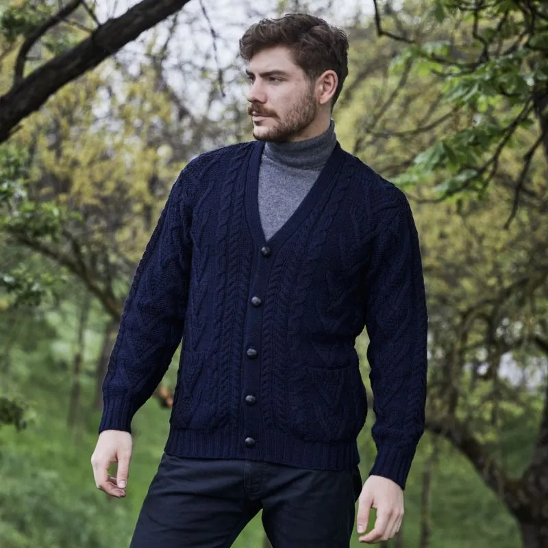 A20229 NAVY BLUE Colour Men's Merino Wool Cardigan Lifestyle Gaelsong