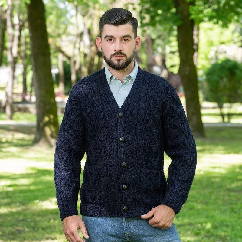 A20229 NAVY BLUE Colour Men's Merino Wool Cardigan Gaelsong