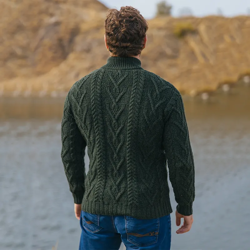A20230 ARMY GREEN Colour Fisherman Quarter Zip Back Side Sweater Gaelsong