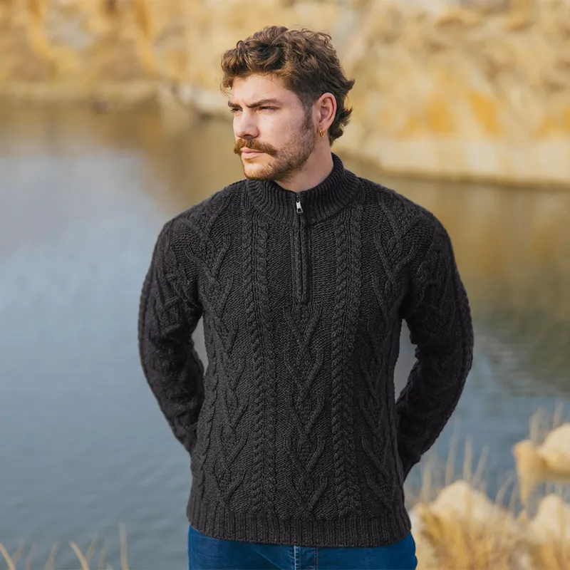 A20230 DARK GREY Colour Fisherman Quarter Zip Sweater Gaelsong