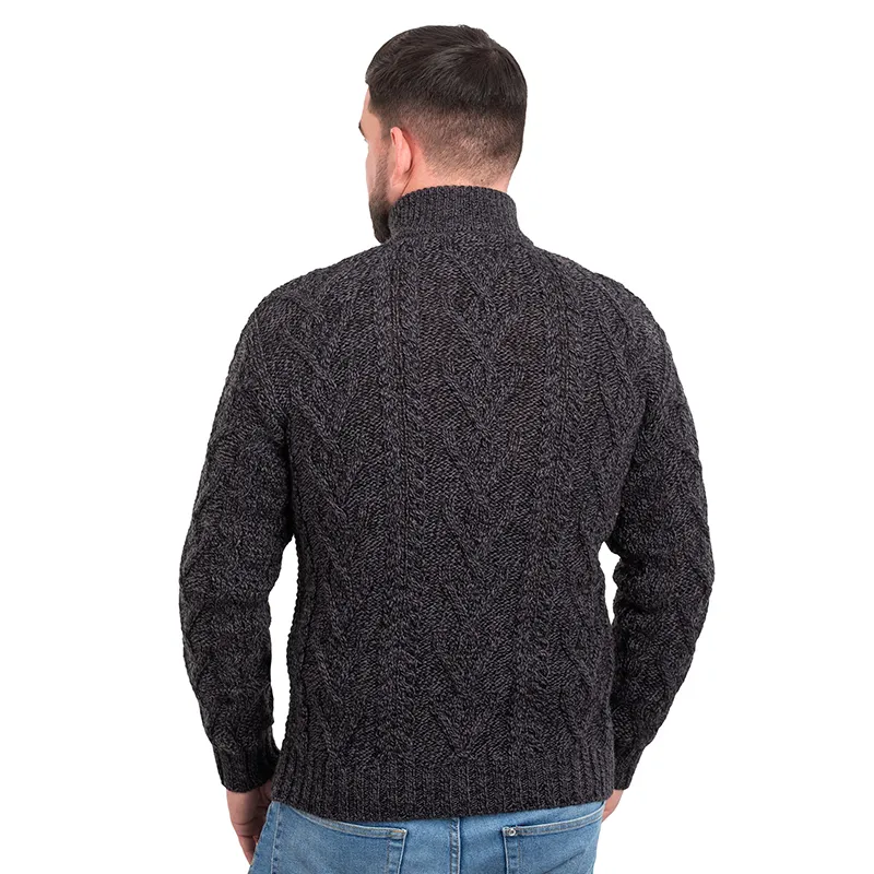 A20230 Fisherman Quarter Zip Sweater in Dark Grey Colour Back Side View Gaelsong