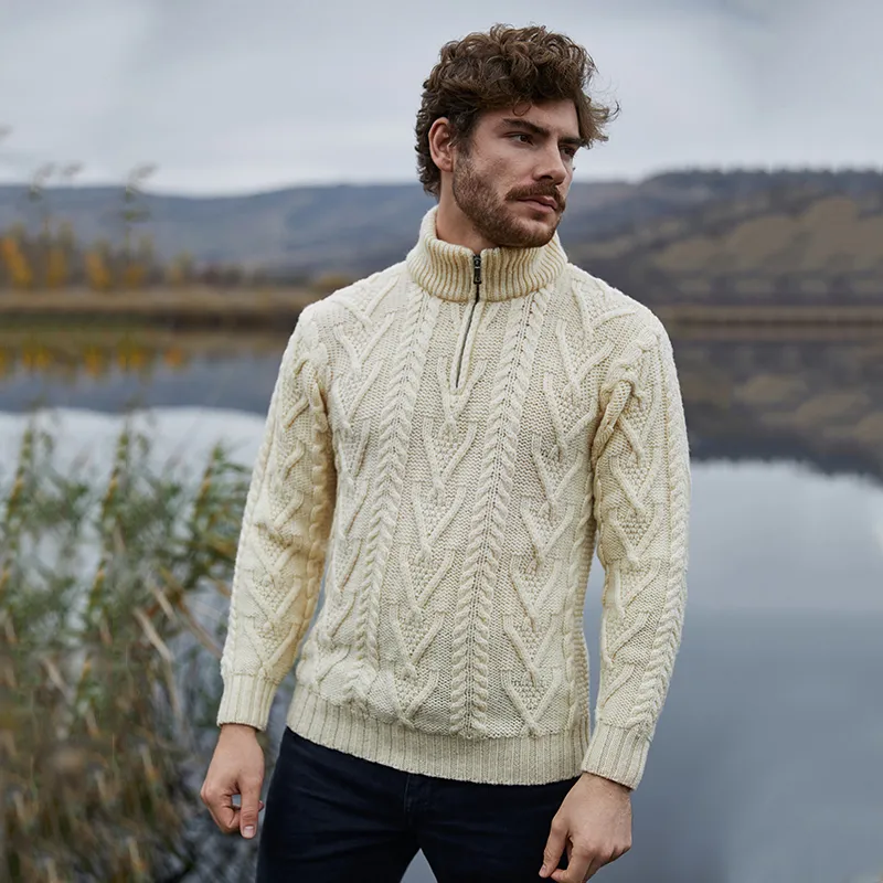 A20230 NATURAL WHITE Colour Fisherman Quarter Zip Sweater Gaelsong 