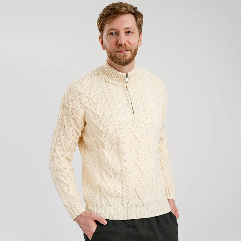 A20230 NATURAL WHITE Colour Fisherman Quarter Zip Sweater Studio Gaelsong 