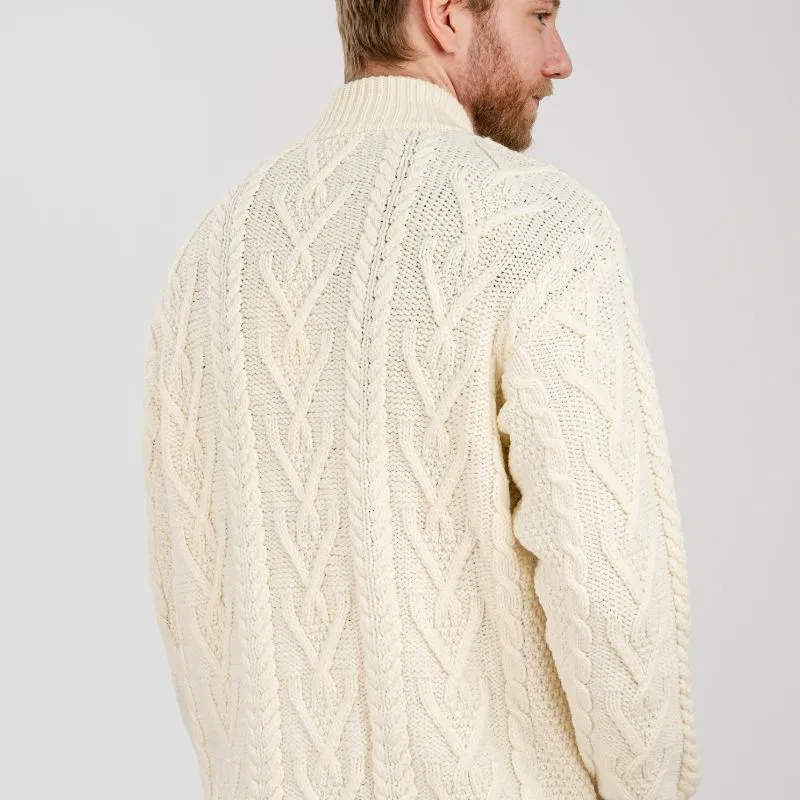 A20231 NATURAL WHITE Colour Men's Full Zip Merino Aran Cardigan Gaelsong