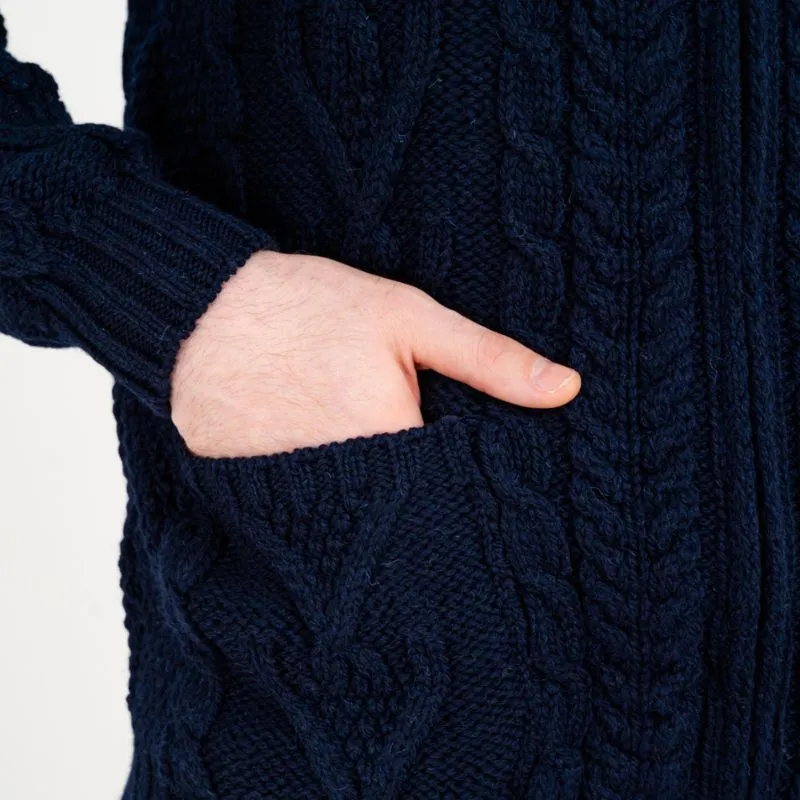 A20231 NAVY Colour Men's Full Zip Merino Aran Cardigan Gaelsong