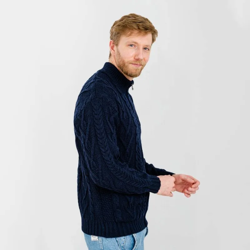 A20231 NAVY Colour Men's Full Zip Merino Aran Cardigan Gaelsong
