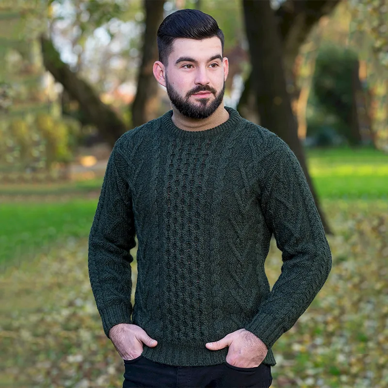 A20232 ARMY GREEN Colour Men's Irish Aran Sweater Gaelsong