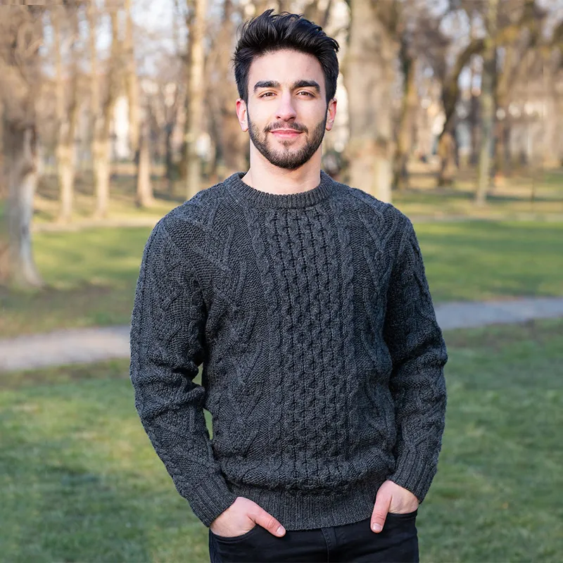 A20232 CHARCOAL Colour Men's Irish Aran Sweater Gaelsong