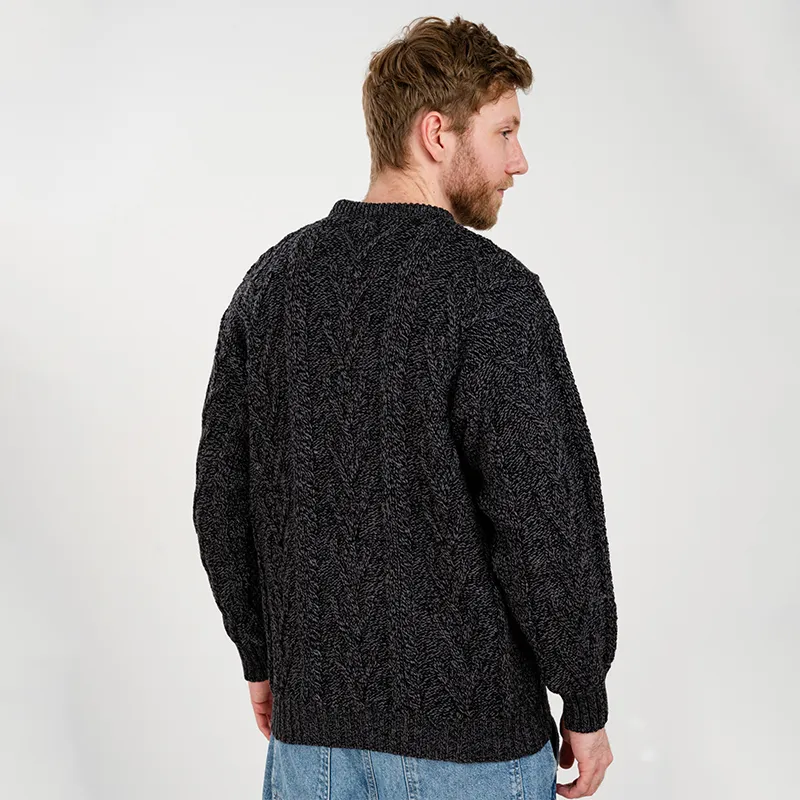 A20232 DARK GREY Men's Irish Aran Sweater Back Side Gaelsong
