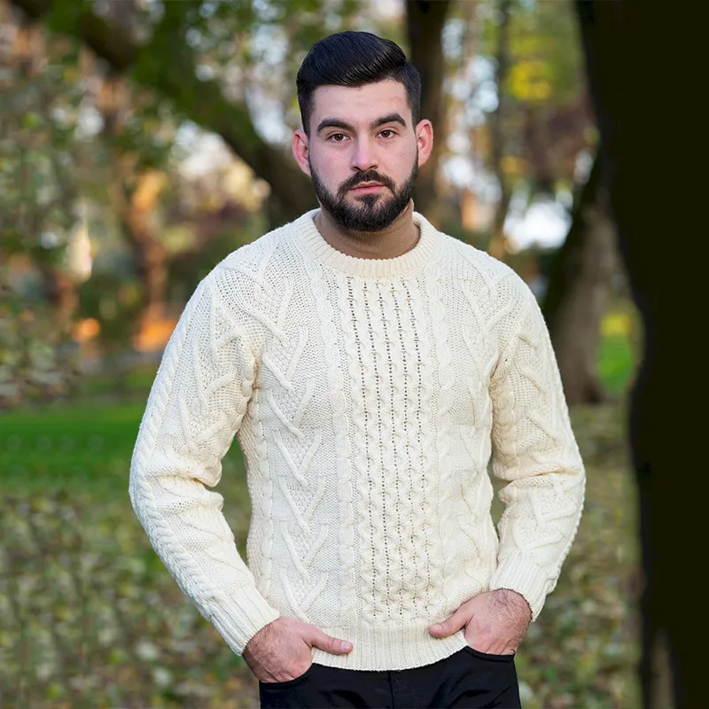 A20232 NATURAL WHITE Men's Irish Aran Sweater Gaelsong