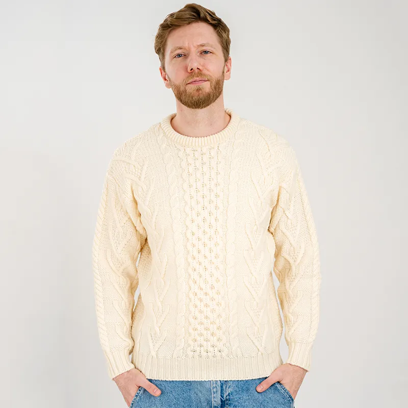 A20232 NATURAL WHITE Colour Men's Irish Aran Sweater Studio Gaelsong