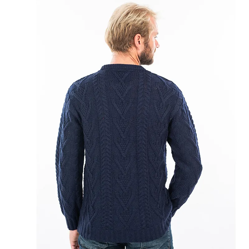 A20232 NAVY BLUE Men's Irish Aran Sweater Studio Back Side Gaelsong
