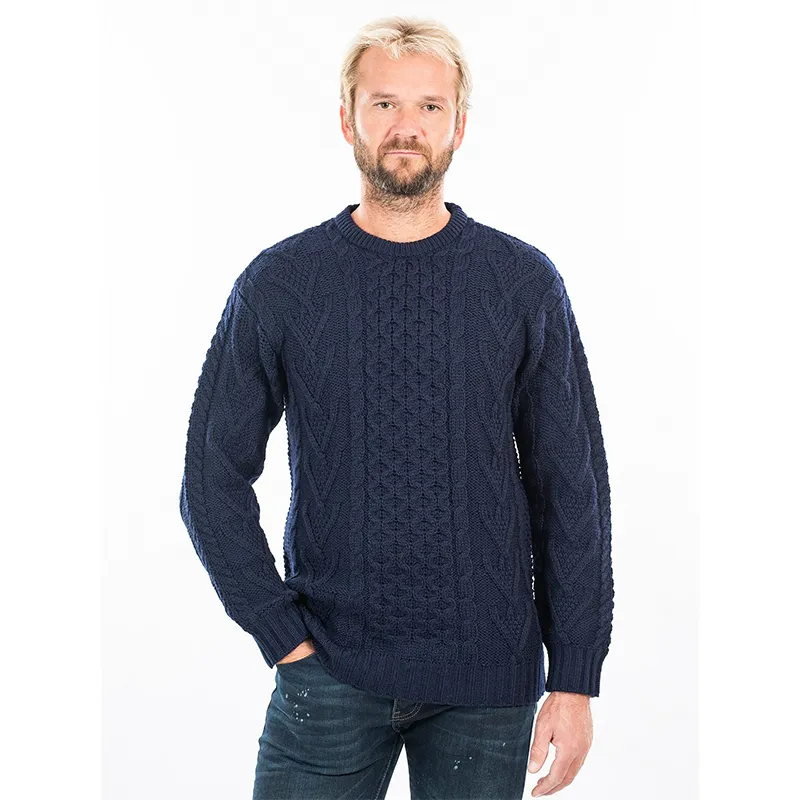 A20232 NAVY BLUE Men's Irish Aran Sweater Studio Gaelsong