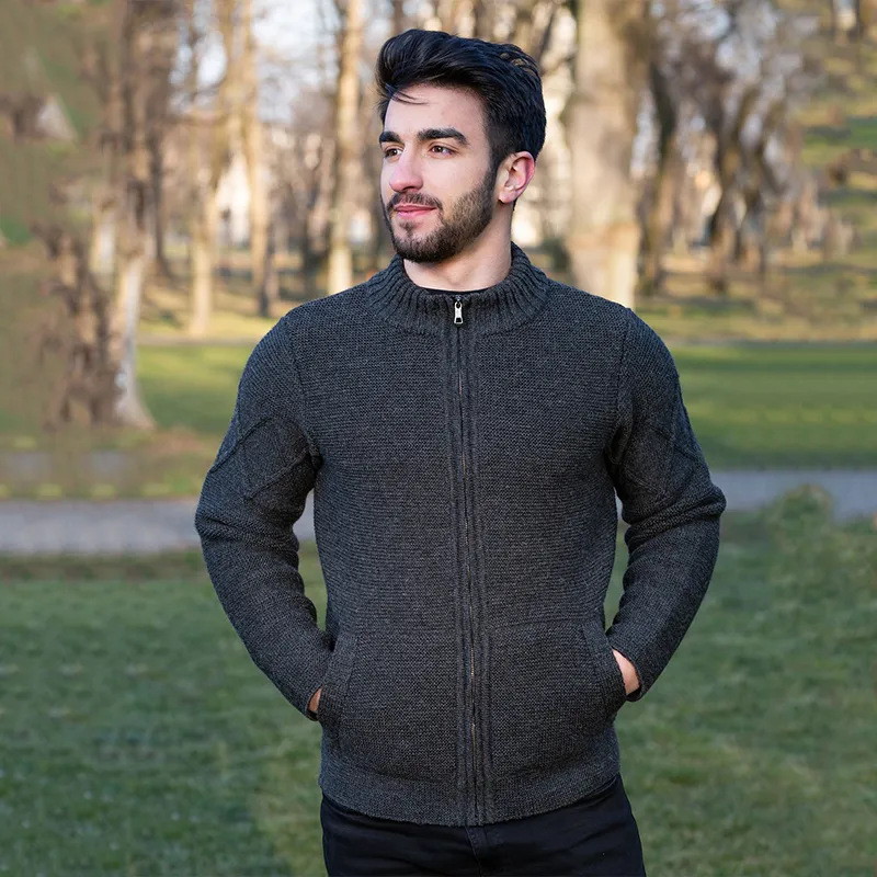 A20228 CHARCOAL Colour Celtic Cable Men's Sweater  Gaelsong