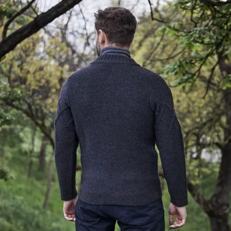 A20228 CHARCOAL Colour Celtic Cable Men's Sweater Back Side View  Gaelsong