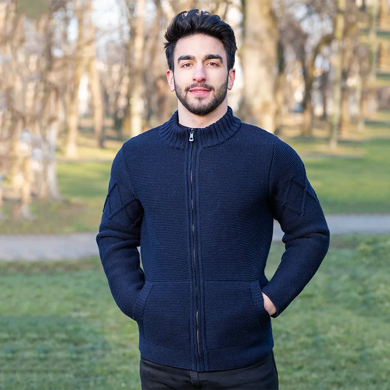 A20228 NAVY BLUE Colour Celtic Cable Men's Sweater Lifestyle Gaelsong