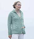 Cable Button Cardigan Made of Merino Wool of Seafoam Green Color Lifestyle 2 Gaelsong