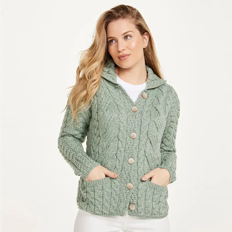 Cable Knit Button-Up Aran Cardigan | 100% Merino Wool | Gaelsong