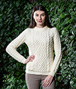 Merino Cable Crew Neck Sweater Made of Merino Wool Natural White Color Lifestyle 1 Gaelsong