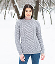 Merino Cable Crew Neck Sweater Made of Merino Wool Grey Color Winter Lifestyle 1 Gaelsong